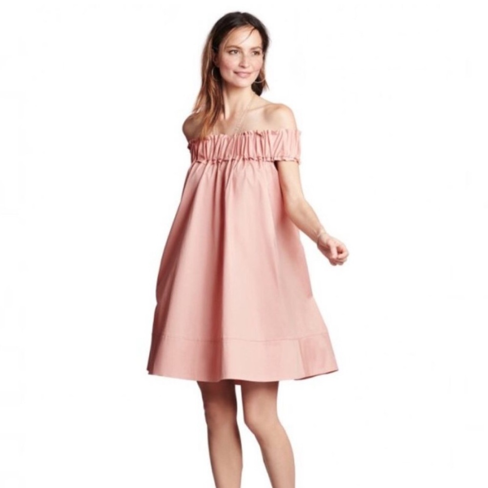 Hatch Maternity The Audrey Off Shoulder Pink Swing Mini Dress One Size